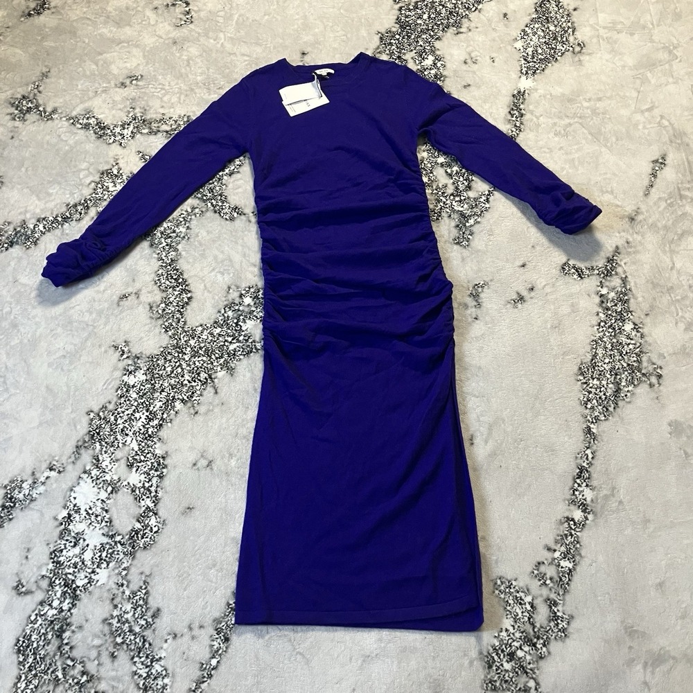 Reiss Dress Womens Size Medium Purple Charley Crew Knit Ruched Midi Wool Blend